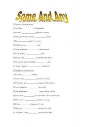 English Worksheet: some and any