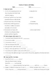 English worksheet: practice worksheet of seasons and holidays