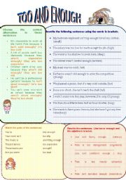 English Worksheet: TOO AND ENOUGH