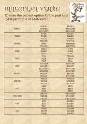 English Worksheet: IRREGULAR VERBS QUIZ