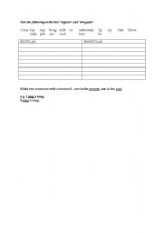 English worksheet: Categorise regular and irregular verbs