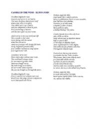 English Worksheet: CANDLE IN THE WIND
