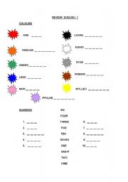 English Worksheet: COLOURS AND NUMBERS