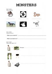 English worksheet: test - monsters and work (post)