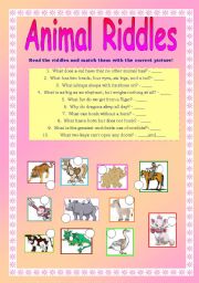 English Worksheet: Animal Riddles + KEY