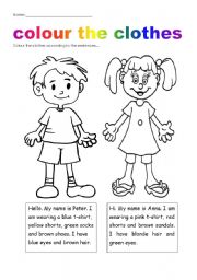 English Worksheet: colour plus clothes