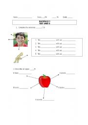 English Worksheet: Five Senses - test