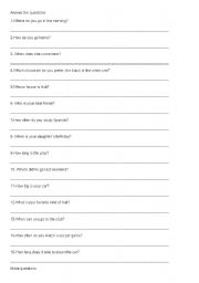 English worksheet: Make and Answer the Questions