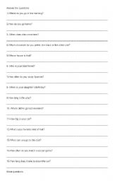 English Worksheet: Make and Answer the Questions