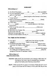 English worksheet: WILL or GOING TO  /  SIMPLE PAST or PAST CONTINUOUS