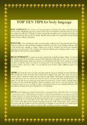 TOP 10 TIPS for body language (2pages)