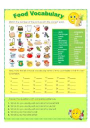 English Worksheet: FOOD VOCABULARY