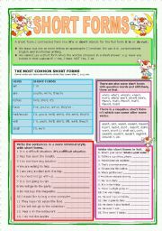 English Worksheet: SHORT FORMS