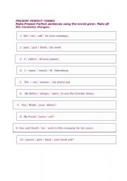 English worksheet: present perfect tenses