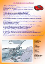 English Worksheet: parts of a car