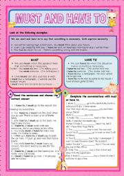 English Worksheet: MUST AND HAVE TO