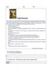 English Worksheet: TEST ( reading skill) TOM SAWYER (level A2-B1)