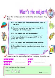 English worksheet: names of the subjects