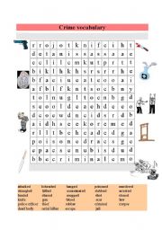 English Worksheet: Crime vocabulary wordsearch