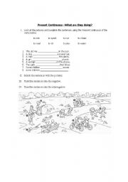 English Worksheet: Present Continuous - What are they doing?