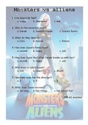 English Worksheet: Monsters vs Alliens (45 to 60 minutes) 4th part