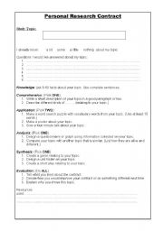 English worksheet: Personal Research Contract