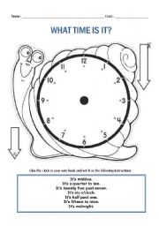 English Worksheet: Snail clock