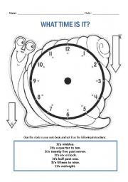 English Worksheet: Snail clock