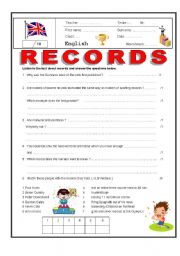 English Worksheet: Listening activity (Guinness Book of) Records