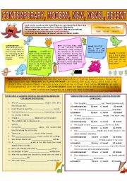 English Worksheet: COLLOCATION 7 - CONTEMPORARY, MODERN, NEW, NOVEL, RECENT