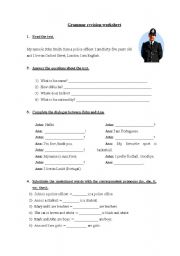 English Worksheet: Grammar revision worksheet -  verb to be, have got, pronouns, common sentences