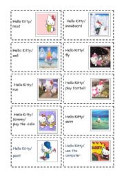 What is Hello Kitty doing?  (present continuous cards) 1