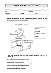 English Worksheet: English Test - 5th