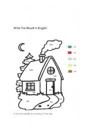 English Worksheet: Write the result and Color