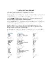 English worksheet: Prepositions of Movement