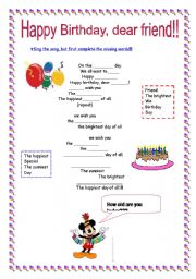 English Worksheet: Original Happy Birthday Song!!!!!!