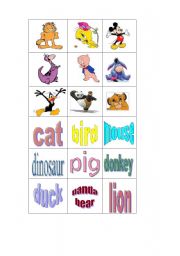 English Worksheet: animals memory game