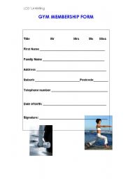 English Worksheet: Filling in a form for the gym
