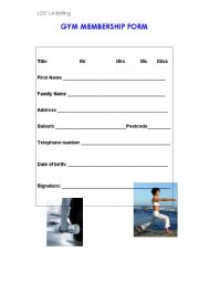 English worksheet: Filling in a form for the gym