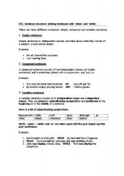 English Worksheet: simple, compound and complex sentences