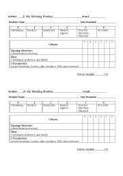 English Worksheet: Daily Routine Rubric