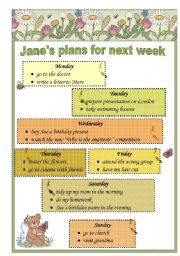 English Worksheet: Jane s plans for next week 