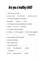 English worksheet: Are you a healthy child? page 1
