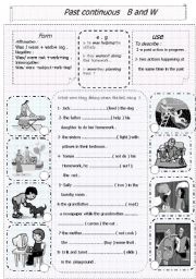 English Worksheet: past continuous  B and W 