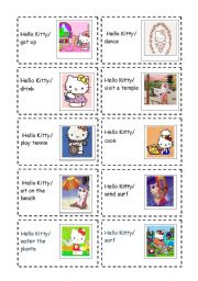 English Worksheet: What is Hello Kitty Doing? present continuous cards 2