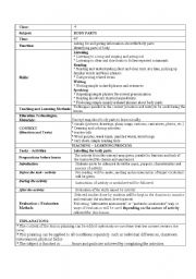 English worksheet: Body Parts Plan