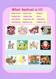 English Worksheet: festival--words &picture matching game