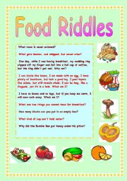 English Worksheet: Food Riddles + KEY
