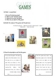 English worksheet: games