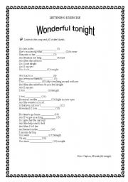 English worksheet: Wonderful tonight - Listening exercise